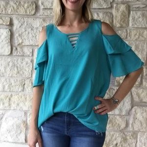 Turquoise Cold Shoulder Top